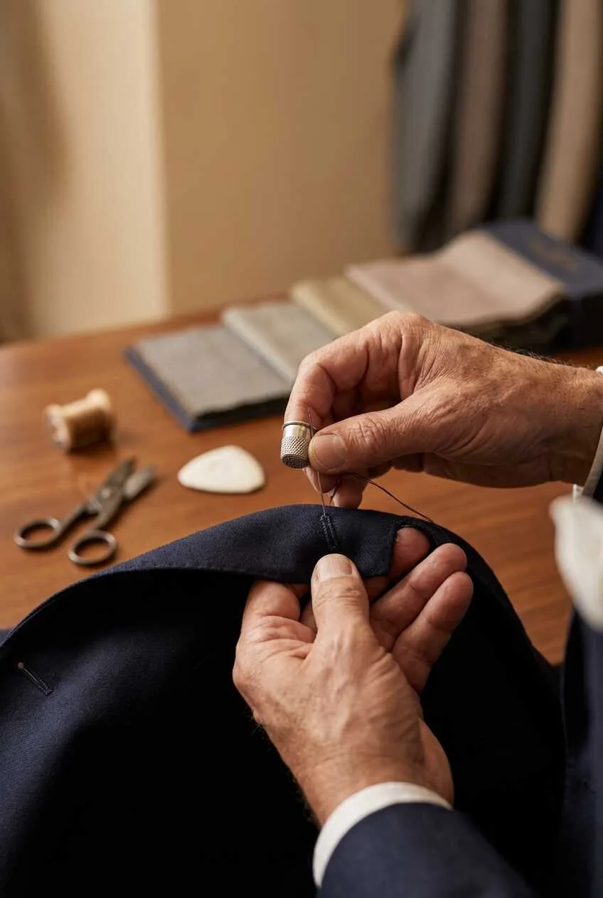 Handmade bespoke suit construction at Laxmi Tailors Jakarta
